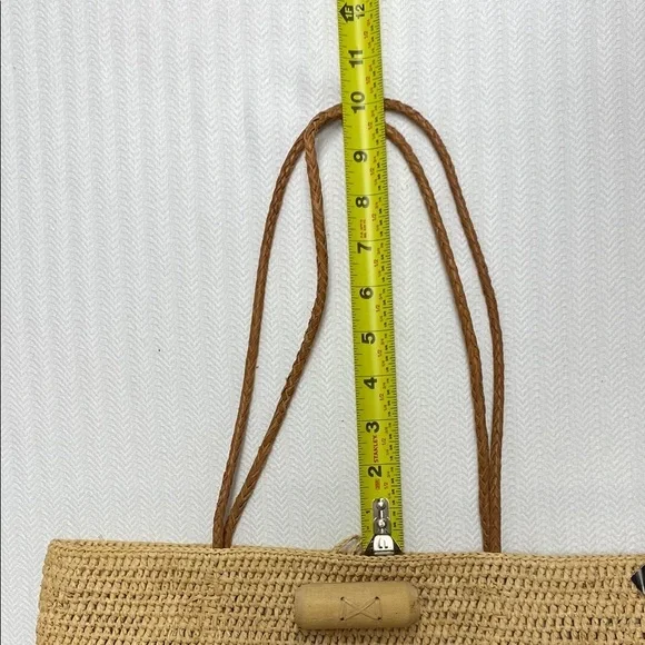 MAR Y SOL Tote Hampton Striped Raffia Toggle Closure Lined Leather Handles - Picture 11 of 11